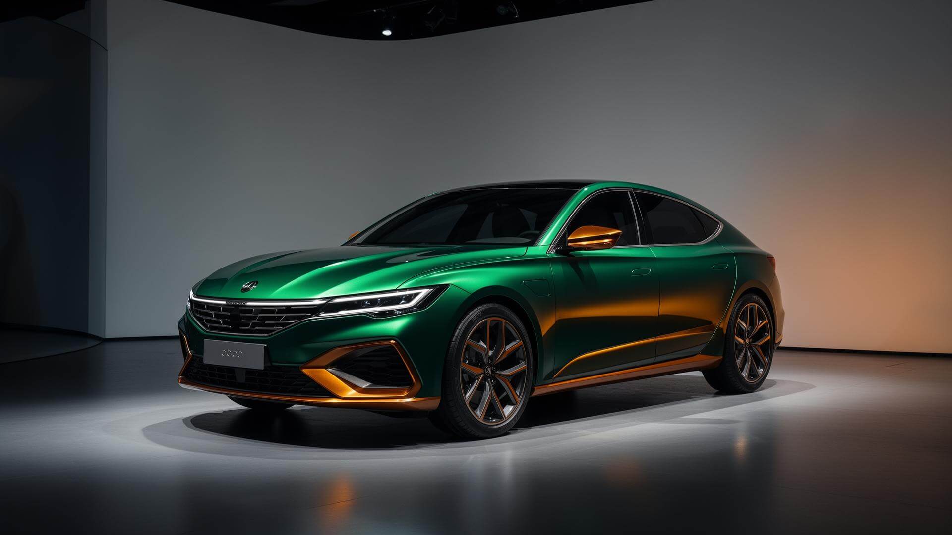 Sleek modern car in showroom